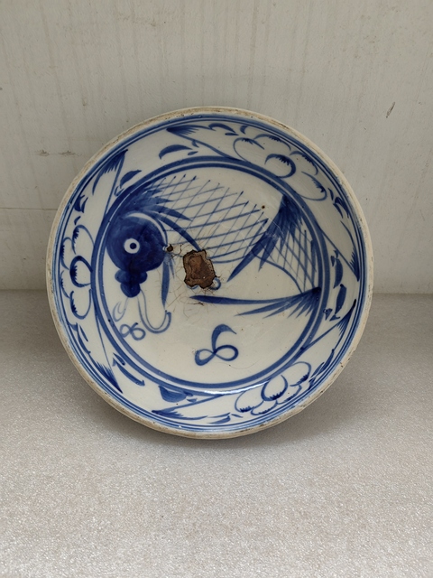 古玩陶瓷青花魚藻紋淺碗拍賣,當前價格398元