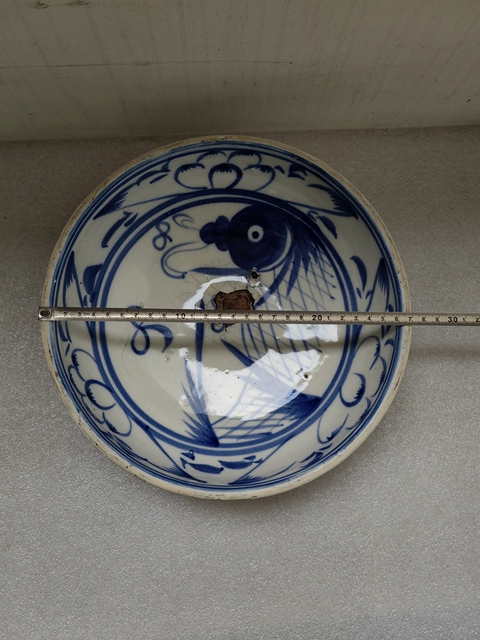古玩陶瓷青花魚藻紋淺碗拍賣,當前價格398元