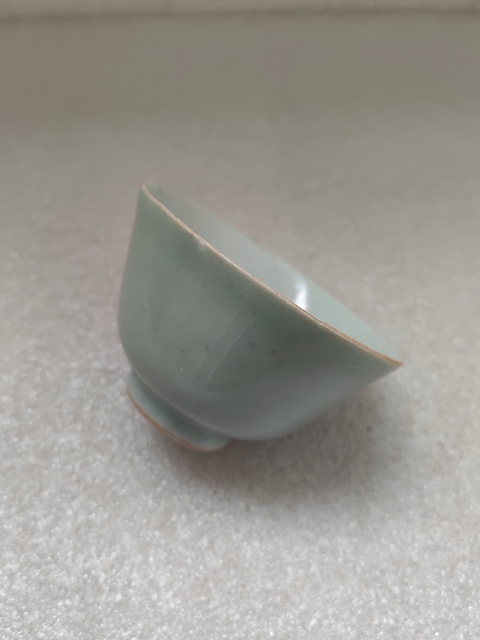 古玩陶瓷豆青釉仰鐘杯拍賣,當前價格550元