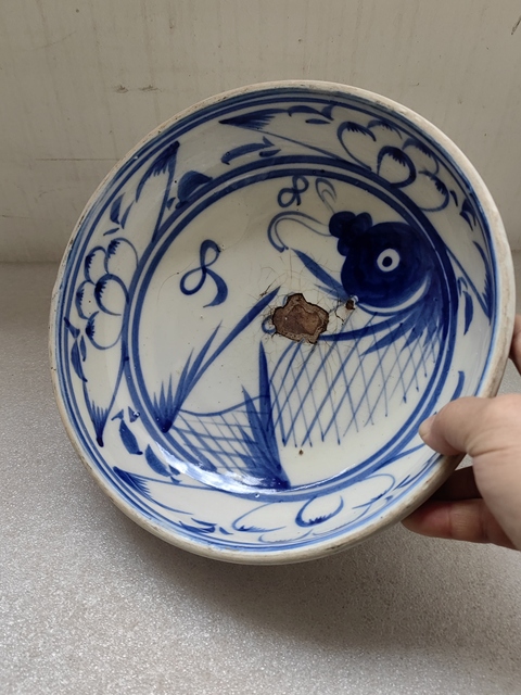 古玩陶瓷青花魚藻紋淺碗拍賣,當前價格398元
