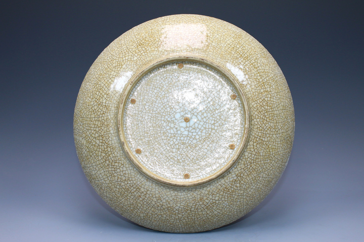 古玩陶瓷清乾隆·哥釉青花錦雞牡丹紋七星盤拍賣，當前價格2000元