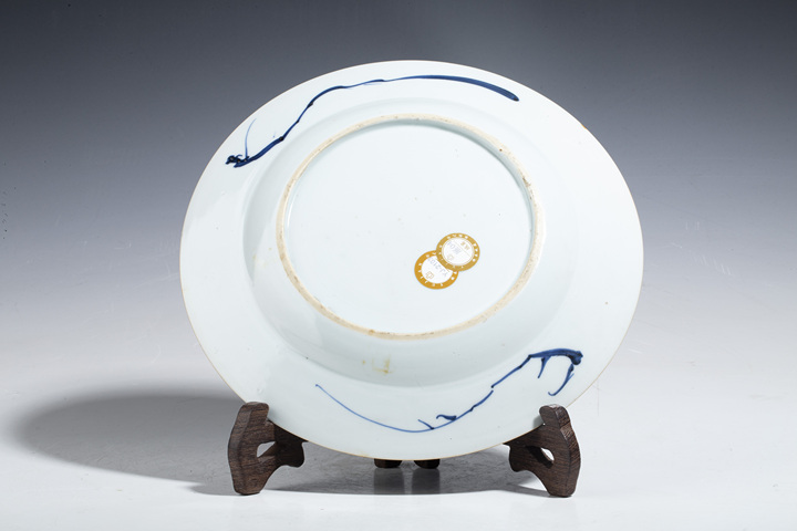 古玩陶瓷清康熙·青花三多花卉紋折沿盤拍賣,當前價格2998元