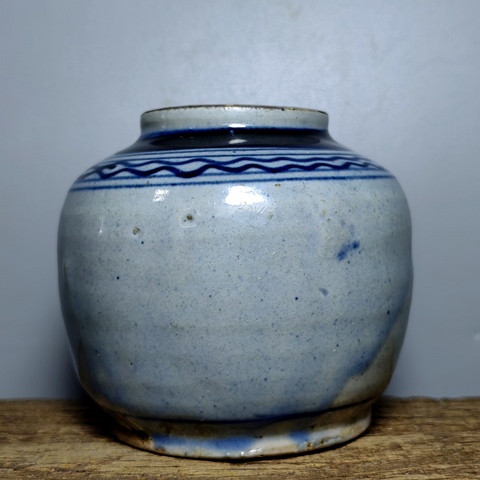 古玩陶瓷清代，磁州窯青花紋罐拍賣，當前價格550元