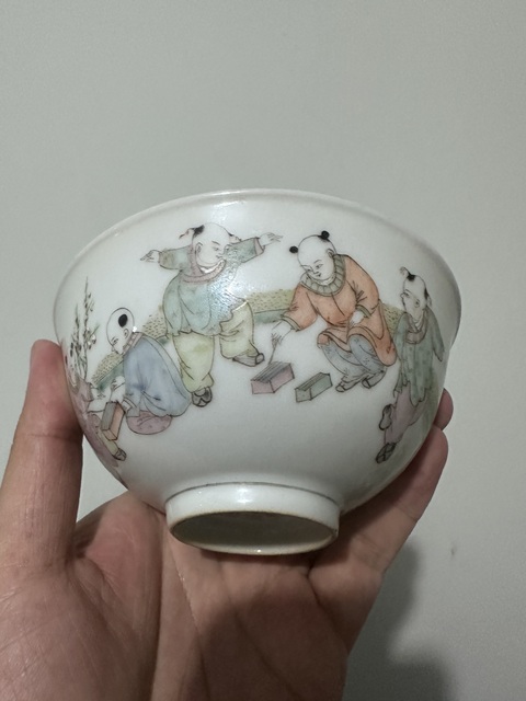 古玩陶瓷粉彩嬰戲圖茶碗拍賣,當(dāng)前價格2000元