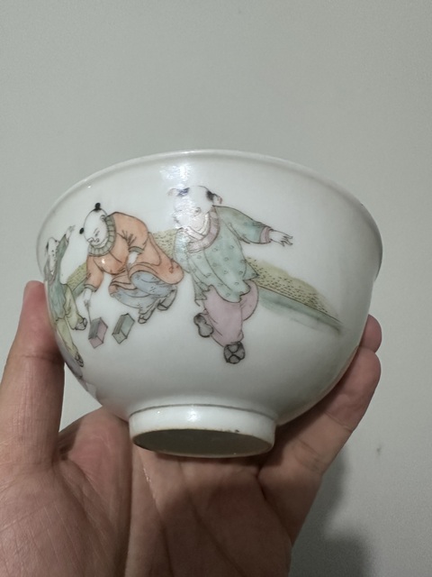 古玩陶瓷粉彩嬰戲圖茶碗拍賣,當(dāng)前價格2000元