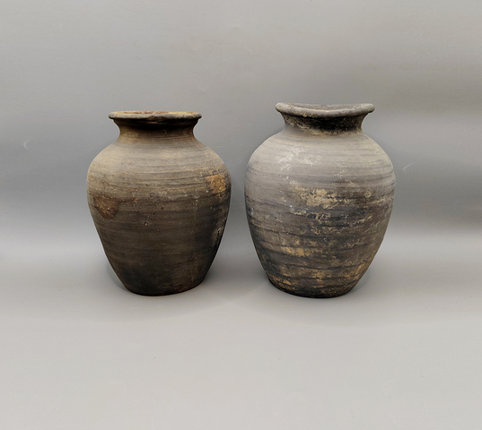古玩陶瓷漢代黑陶弦紋撇口罐拍賣,當(dāng)前價(jià)格350元