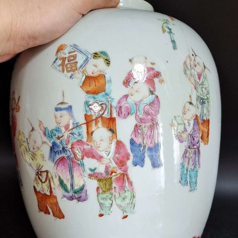 古玩陶瓷嬰戲紋粉彩罐拍賣,當前價格26800元