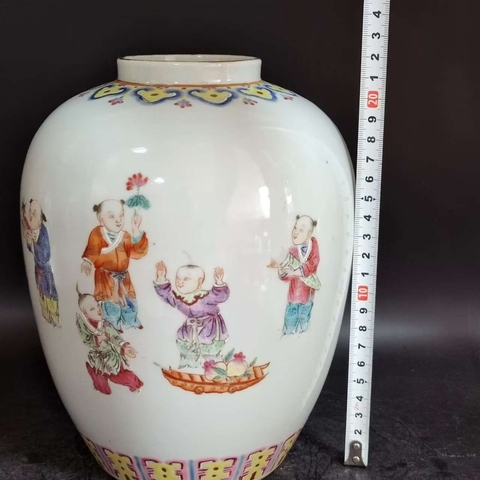 古玩陶瓷嬰戲紋粉彩罐拍賣,當前價格26800元