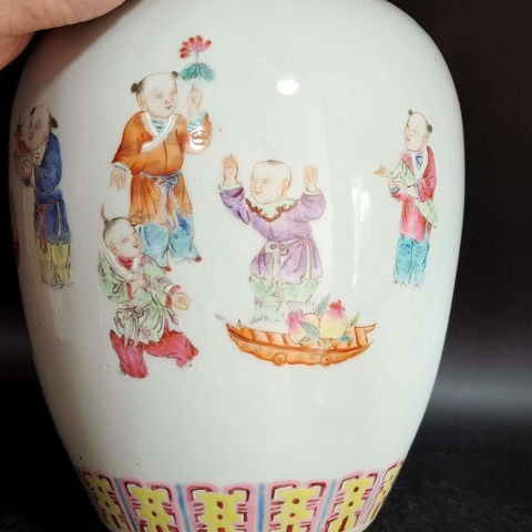 古玩陶瓷嬰戲紋粉彩罐拍賣,當前價格26800元