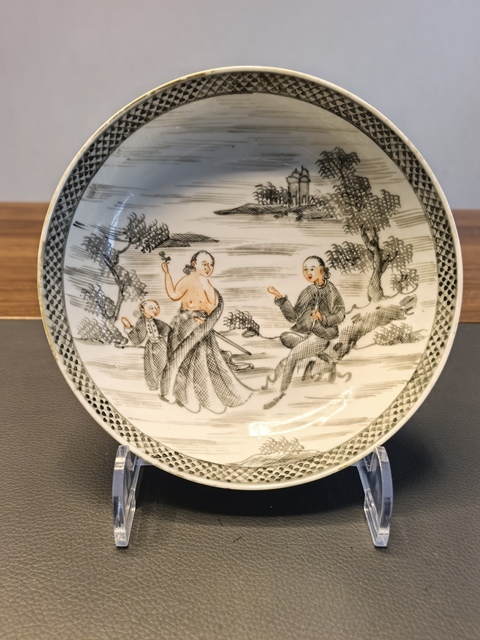 古玩陶瓷乾隆春宮墨彩礬紅西洋人物盤拍賣，當前價格1980元