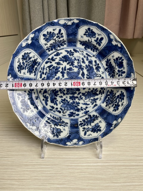 古玩陶瓷清康熙 青花開窗四季花卉紋花口盤拍賣,當前價格1100元