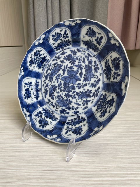 古玩陶瓷清康熙 青花開窗四季花卉紋花口盤拍賣,當前價格1100元