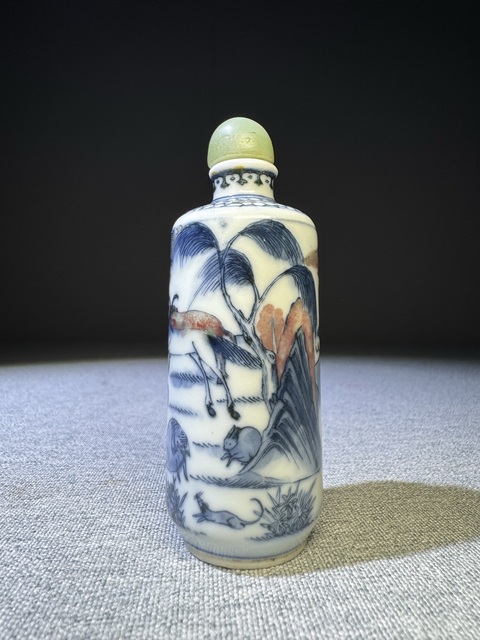 鼻煙壼 青花釉裏紅 清時代 康熙年製 唐物 域鉴古玩】清代中晚期青花釉里红十二生肖纹鼻烟壶釉里红鼻烟壶