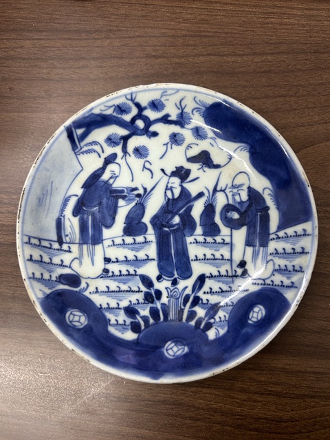 古玩陶瓷清雍正青花三仙人物盤拍賣，當(dāng)前價格400元