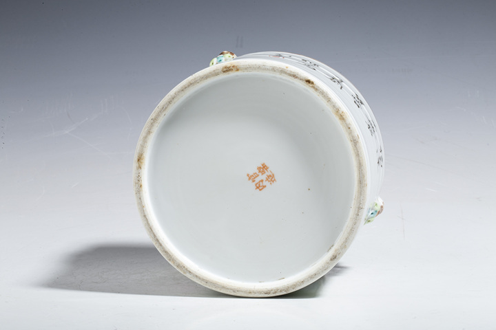 古玩陶瓷晚清·淺絳彩一鷺蓮科紋四系罐拍賣,當前價格3680元