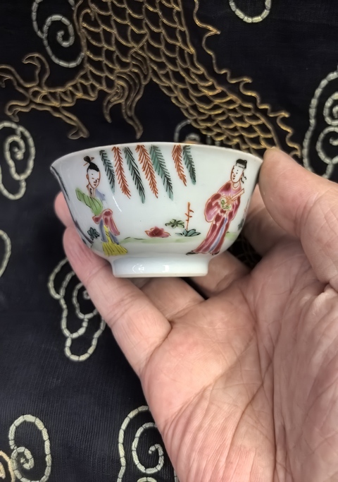 古玩陶瓷雍乾·粉彩人物故事紋杯碟一套真品鑒賞圖