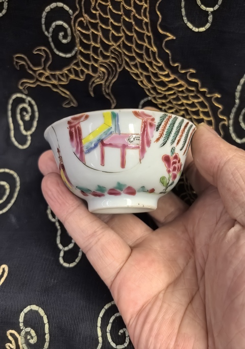 古玩陶瓷雍乾·粉彩人物故事紋杯碟一套真品鑒賞圖