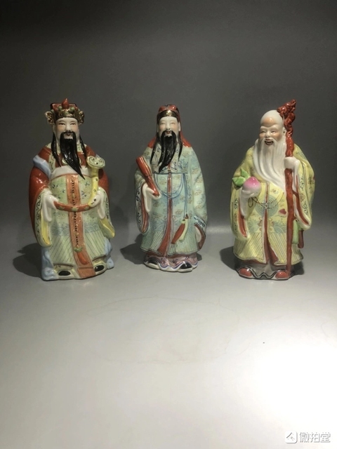 古玩陶瓷三星高照圖塑像拍賣,當前價格268元