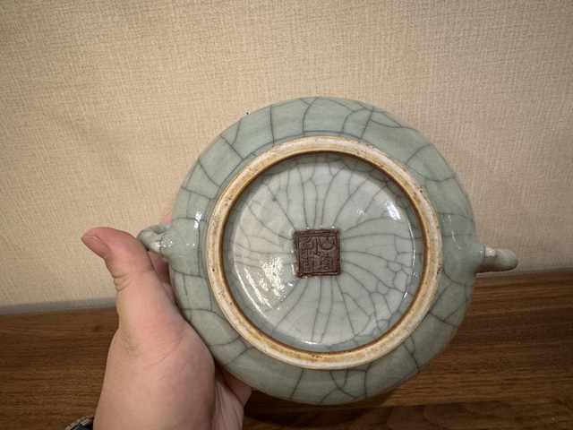 古玩陶瓷清雍正“仙窯吳震”款哥釉爐拍賣，當前價格32500元