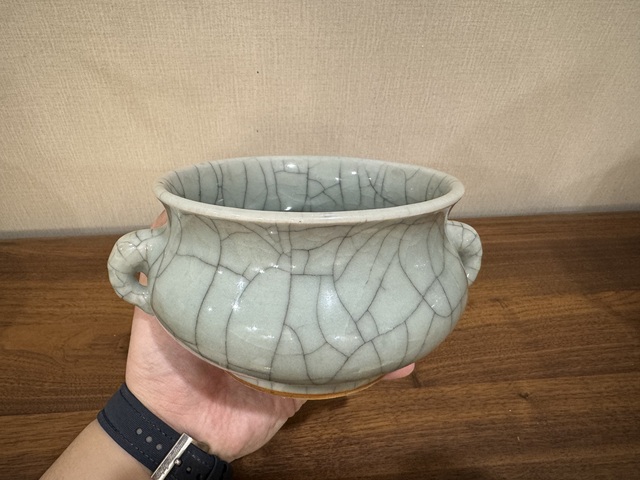 古玩陶瓷清雍正“仙窯吳震”款哥釉爐拍賣，當前價格32500元