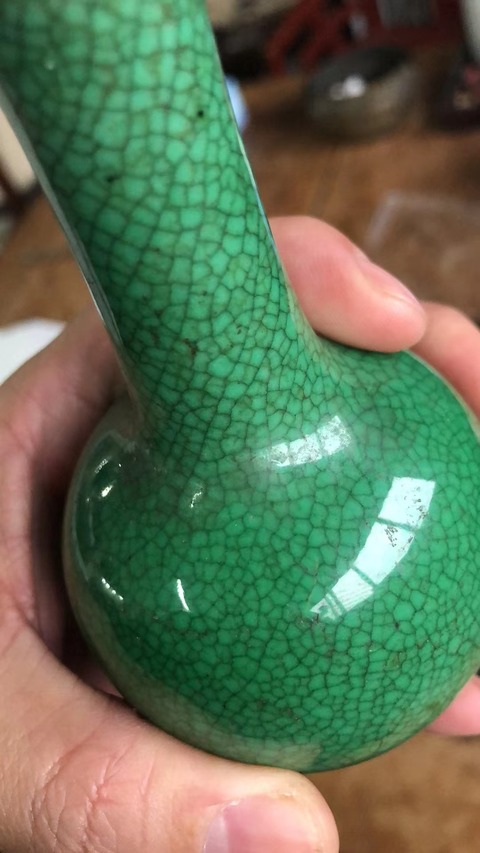 古玩陶瓷清中期綠哥釉天球瓶拍賣，當前價格8000元