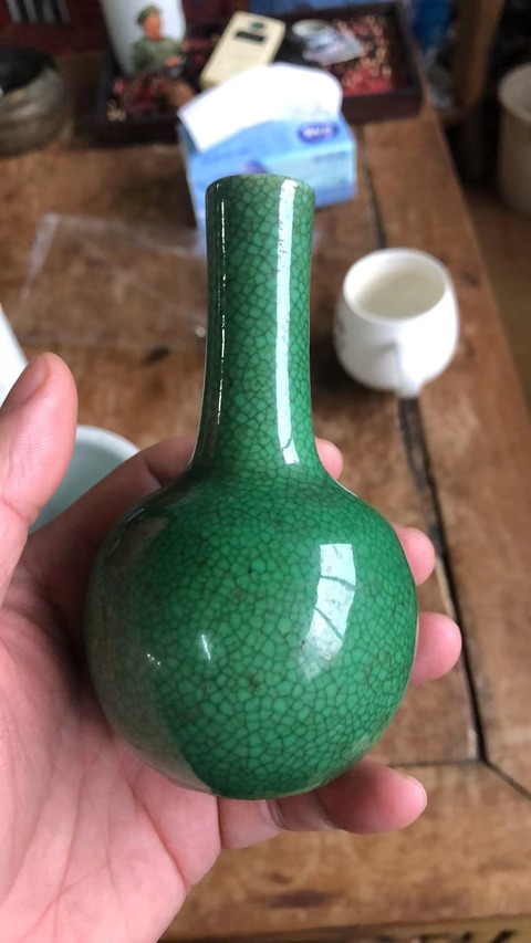 古玩陶瓷清中期綠哥釉天球瓶拍賣，當前價格8000元