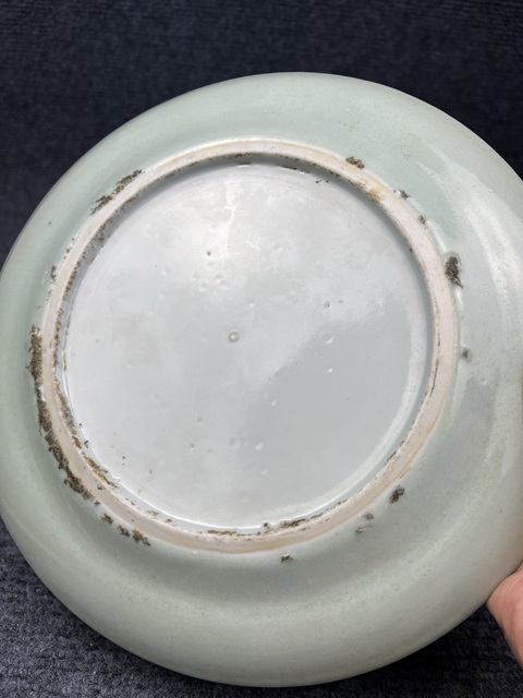 古玩陶瓷豆青加彩花卉紋盤拍賣,當前價格1088元