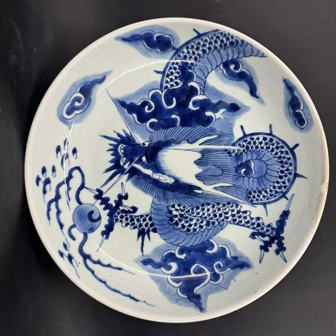 古玩陶瓷雍正過墻龍紋盤拍賣,當(dāng)前價格28000元