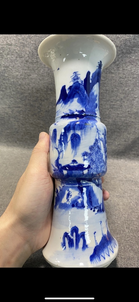 古玩陶瓷晚清 青花漁樵耕讀山水人物折戟花觚拍賣，當(dāng)前價(jià)格4577元