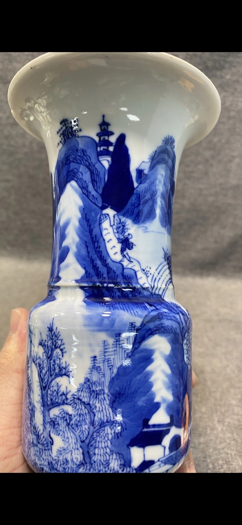 古玩陶瓷晚清 青花漁樵耕讀山水人物折戟花觚拍賣，當(dāng)前價(jià)格4577元