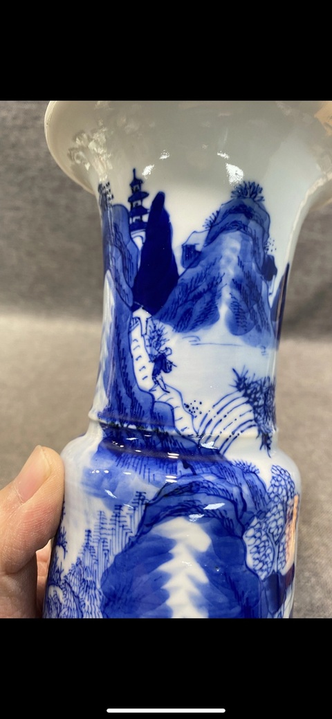 古玩陶瓷晚清 青花漁樵耕讀山水人物折戟花觚拍賣，當(dāng)前價(jià)格4577元