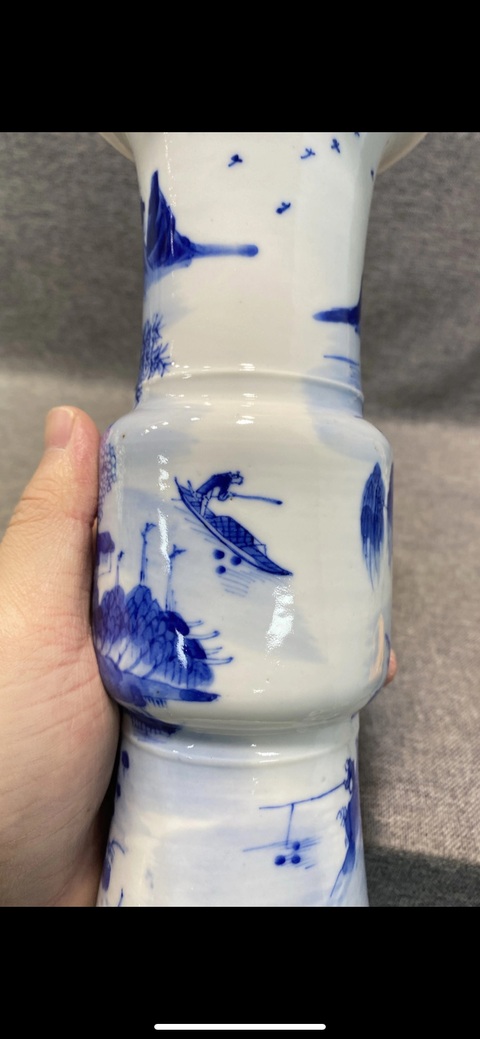 古玩陶瓷晚清 青花漁樵耕讀山水人物折戟花觚拍賣，當(dāng)前價(jià)格4577元