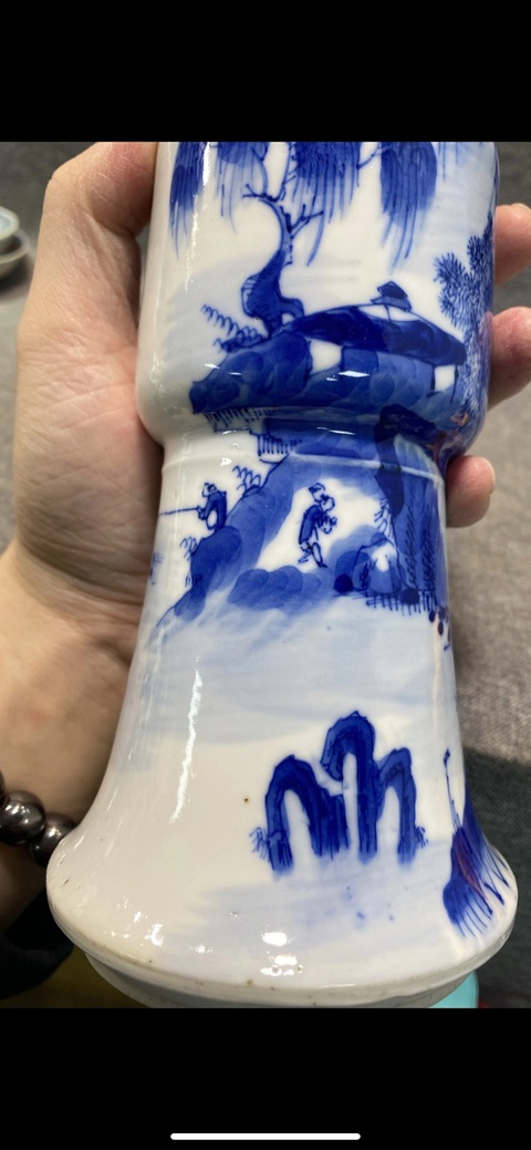 古玩陶瓷晚清 青花漁樵耕讀山水人物折戟花觚拍賣，當(dāng)前價(jià)格4577元