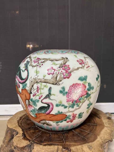 古玩陶瓷粉彩孔雀花卉紋西瓜罐拍賣,當前價格6666元