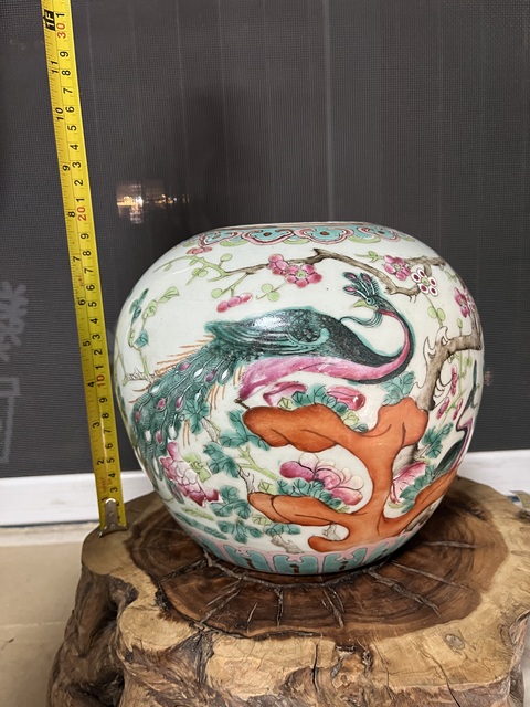 古玩陶瓷粉彩孔雀花卉紋西瓜罐拍賣,當前價格6666元