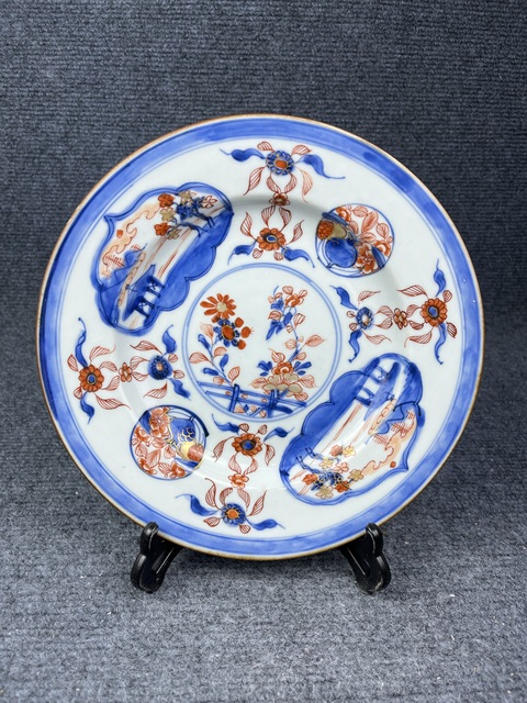 古玩陶瓷青花礬紅描金開窗花卉紋盤拍賣,當前價格1388元