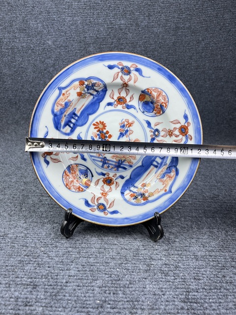 古玩陶瓷青花礬紅描金開窗花卉紋盤拍賣,當前價格1388元