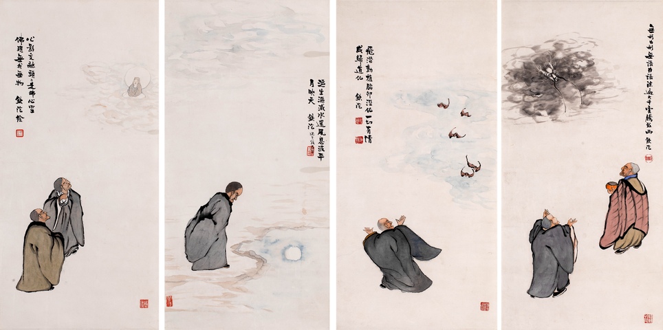 古玩字畫清道光佛教故事四條屏拍賣，當前價格25000元