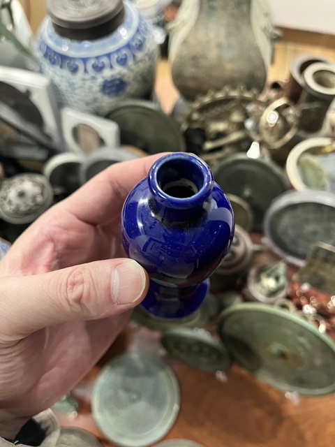 古玩陶瓷民國藍釉梅瓶拍賣,當前價格499元