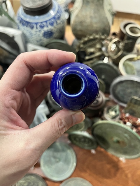 古玩陶瓷民國藍釉梅瓶拍賣,當前價格499元