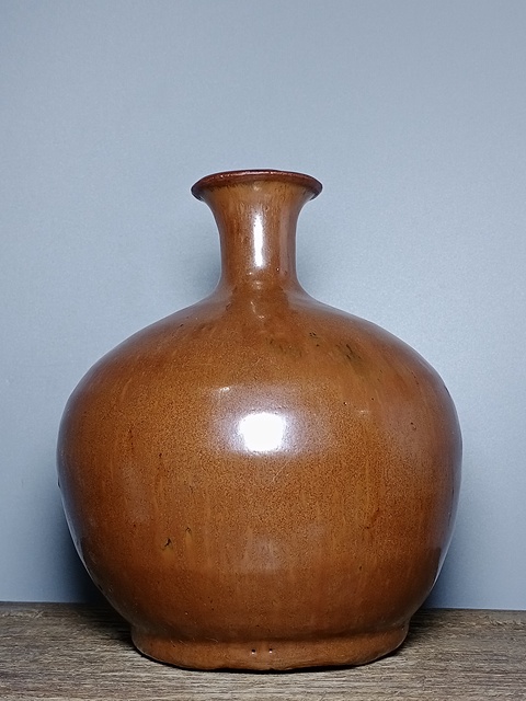 古玩陶瓷明代磁州窯紫金釉撇口瓶拍賣，當前價格288元