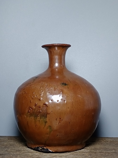 古玩陶瓷明代磁州窯紫金釉撇口瓶拍賣，當前價格288元