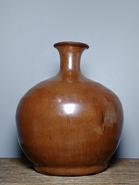 古玩陶瓷明代磁州窯紫金釉撇口瓶拍賣，當前價格288元