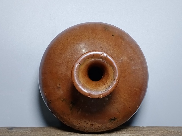 古玩陶瓷明代磁州窯紫金釉撇口瓶拍賣，當前價格288元