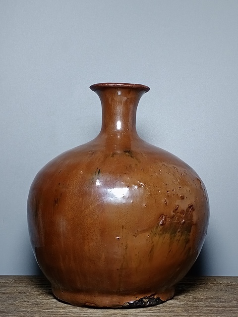 古玩陶瓷明代磁州窯紫金釉撇口瓶拍賣，當前價格288元