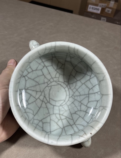 古玩陶瓷清雍正“仙窯吳震”款哥釉爐拍賣，當前價格32500元