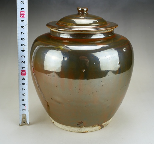 古玩陶瓷明代定窯系紫金釉柿紅斑蓋罐（1368年-1644年）拍賣，當前價格2888元