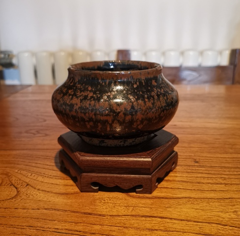 古玩陶瓷明黑釉鐵銹斑水盂拍賣,當前價格888元