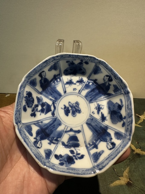 古玩陶瓷清康熙仕女花卉紋青花杯盤拍賣，當前價格3555元