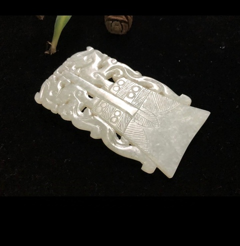 古玩玉器明代和田玉雕雙龍牌拍賣,當前價格15000元